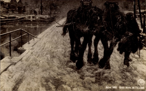 Postcard Le Grau du Roi Gard, farmer with horses in winter