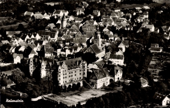 Postcard Neuenstein in Hesse, aerial view of architecture, many roofs