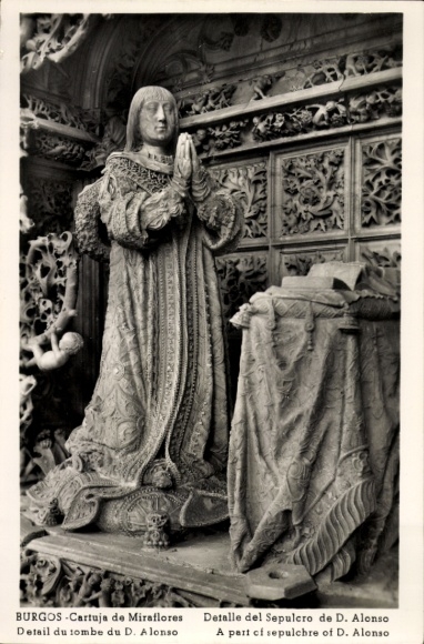 KP Burgos Castile and León, rzeźba, postać modląca się, fragment grobowca D. Alonso