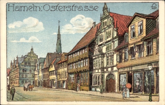 Ak Hameln an der Weser Niedersachsen,  Osterstraße,  Gebäude, Straßenansicht, Pferd, Mensch