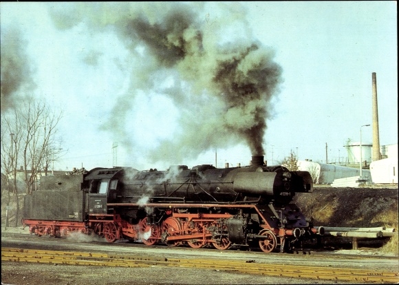 Postcard steam locomotive, BR 41, 41 299, Bw Güstrow 1980
