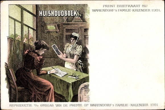 Postcard Warendorf&#39;s Family Calendar 1901, Housekeeping Book