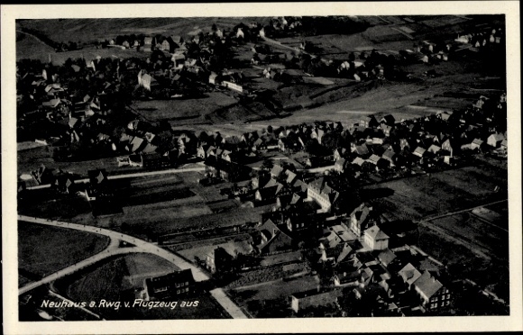 Postcard Neuhaus an der Elbe, aerial photograph, houses, fields