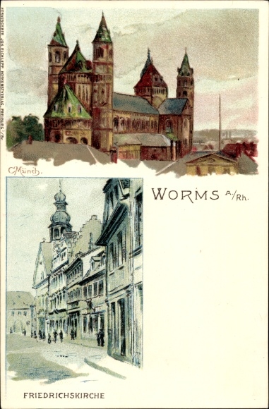 Artist Chromo-Litho Münch, C., Worms am Rhein, Friedrichskirche