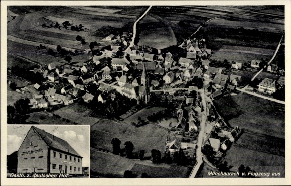 Ak Münchaurach Aurachtal in Midden-Franken, luchtfoto, gastenverblijf. bijv. Duitse rechtbank