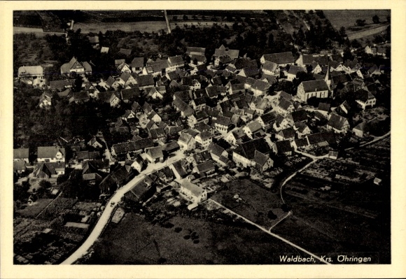 Postcard Waldbach Bretzfeld in Württemberg, aerial photograph
