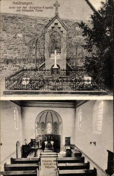 Ak Heldrungen in Thüringen, Golgatha-Kapelle, Innenansicht, Grab