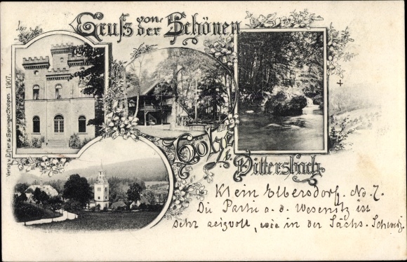 Postcard Dürrröhrsdorf Dittersbach in Saxony, castle, forest area, church