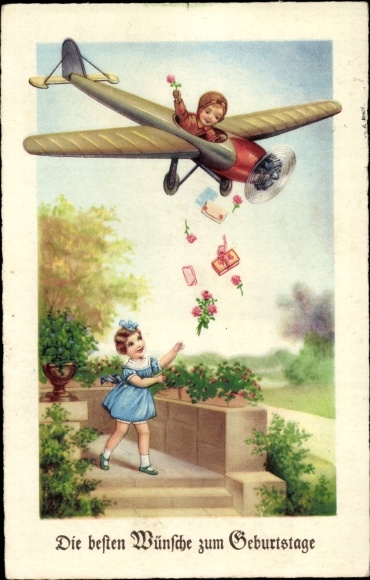 Ak gefeliciteerd verjaardag, kinderen, vliegtuig, piloot, cadeaus