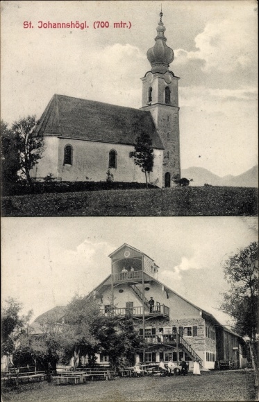 Postcard Sankt Johannshögl Piding in Berchtesgadener Land Upper Bavaria, church, inn