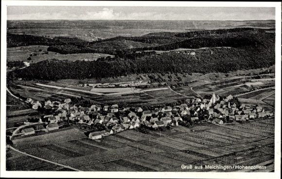 Postcard Melchingen Burladingen in the Swabian Alb, aerial photograph
