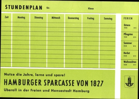 Timetable Neue Sparkasse Hamburg, animals of the forest squirrel marten around 1960