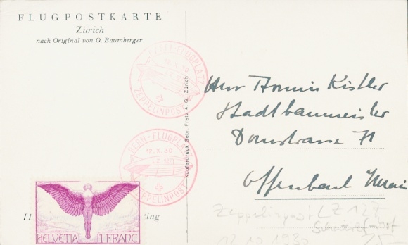 KP z podróży do Szwajcarii 12 października 1930, LZ 127 Graf Zeppelin, lotnisko w Bernie