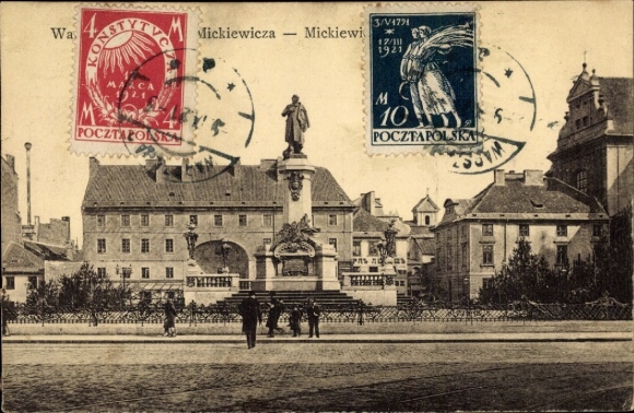 Postcard Warszawa Warsaw Poland, Pomnik Mickiewicza