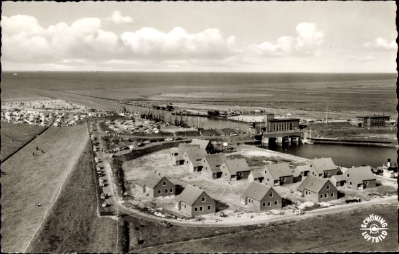 Postcard Nordseebad Carolinensiel Wittmund in Ostfriesland, pumping station and fishing settlement