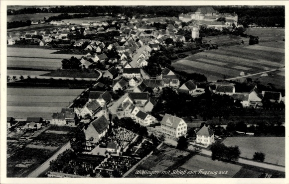 Postcard Wiblingen Ulm on the Danube Baden, aerial view of the castle, rural surroundings