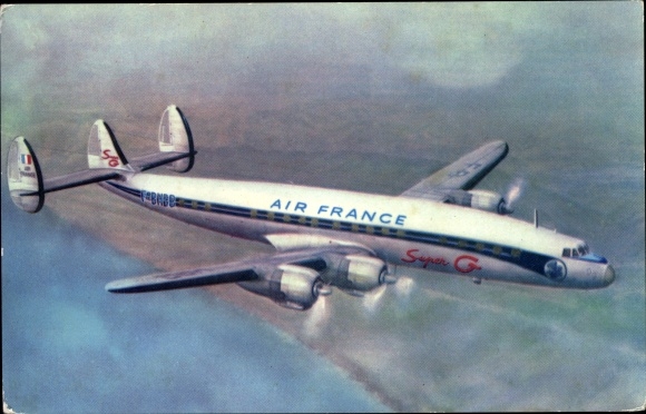 Postcard passenger plane, Air France, Lockheed Super G Constellation