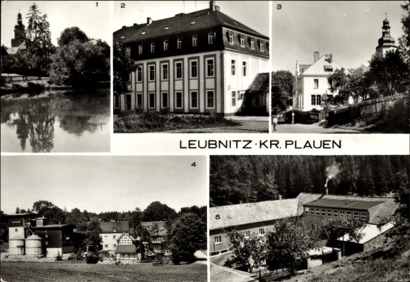 Ak Leubnitz Rosenbach im Vogtland, uitzicht over de blusvijver, polytechnische middelbare school