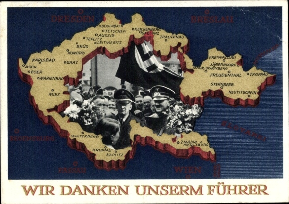 Postal stationery Postcard We thank our Führer, Sudetenland, Bohemia, Moravia, Hitler