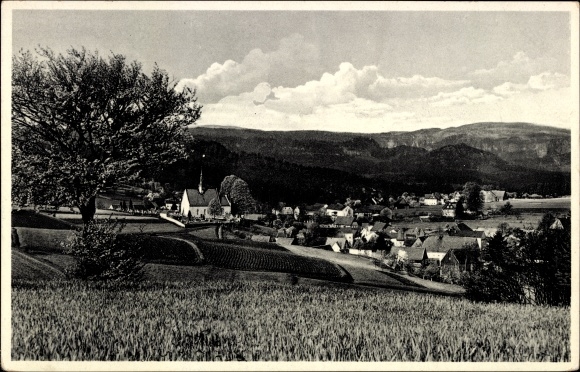 Ak Hinterhermsdorf Sebnitz, uitzicht op de stad, kerk, velden