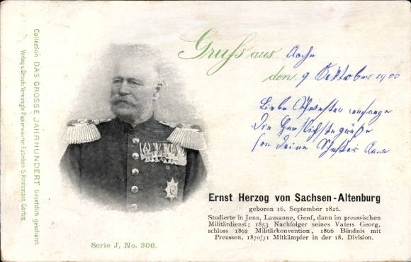 Ak Ernst Herzog von Sachsen-Altenburg, Portrait