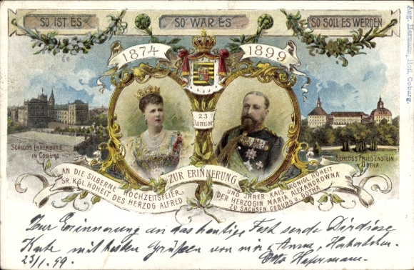 Chromo-Litho Gotha, Friedenstein Castle, Ehrenburg Castle, Duke Alfred, Duchess Maria Alexandrovna
