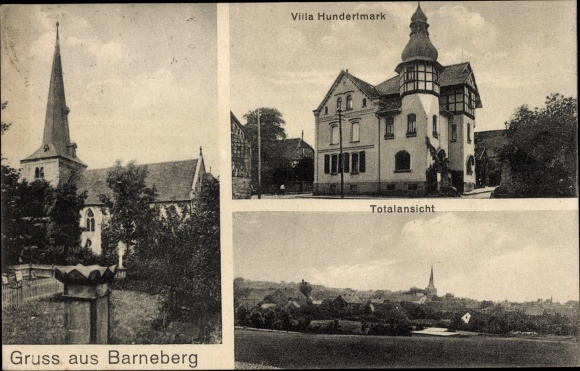 Postcard Barneberg Hötensleben District Börde, Church, Villa Hundertmark, general view
