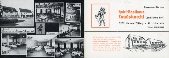 Postcard Uckerath Hennef an der Sieg, Hotel Rasthaus Landsknecht, menu, prices, telephone