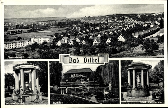 Ansichtkaart Bad Vilbel in Hessen, overzicht, Kurhaus, Hassia Sprudel, pater Karl Sprudel