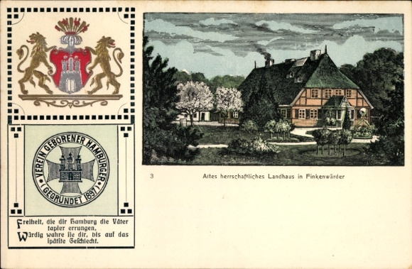 Embossed coat of arms passepartout litho Hamburg Mitte Finkenwerder Finkenwärder, country house, club stamp