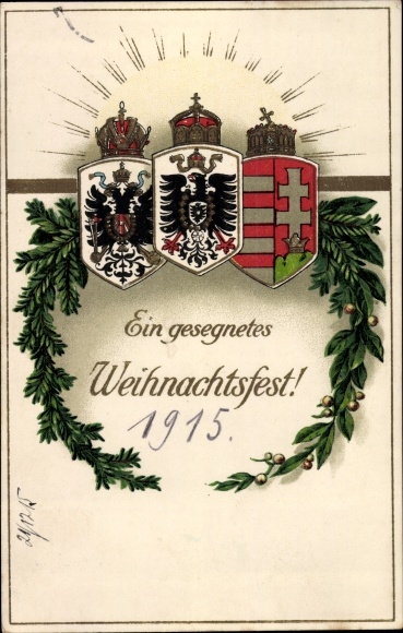 Wapenschild Ak gefeliciteerd Kerstmis, maretak, dennentakken, patriottisme