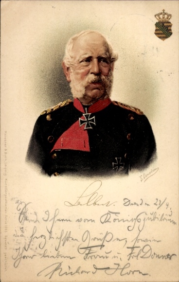 Kunstenaar litho Donadini, Antonio Ermenegildo, koning Albert van Saksen, portret