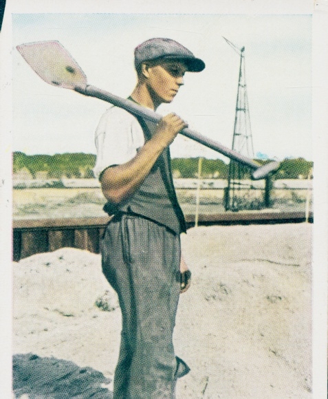 Collective picture The state of labor and peace, worker with shovel, Salem cigarette factory