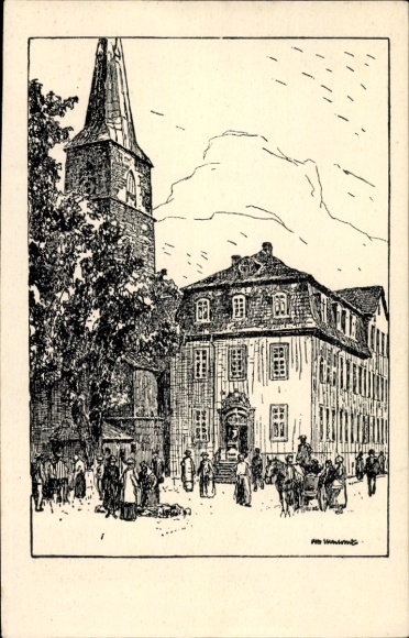 Künstler Ak Ubbelohde, Otto, Hameln in Niedersachsen, Rathaus, Marktkirche, Pferdemarkt