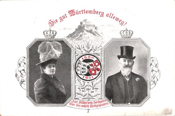 Postal stationery coat of arms passepartout PC silver wedding celebration of the württ. Royal couple 1911