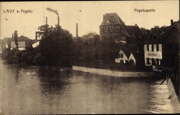 Ak Lauf an der Pegnitz in Mittelfranken Bayern, Pegnitzpartie, Wehr