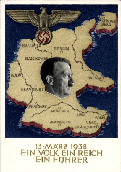 Postal stationery Postcard Klein, One People, One Reich, One Führer, Anschluss of Austria 1938, Greater Germany