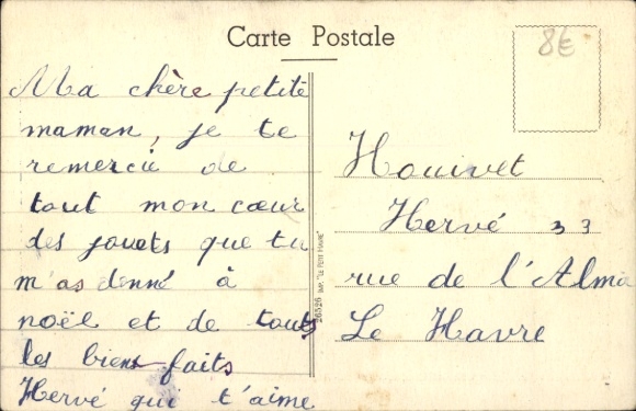 Artist Postcard Happy Mother's Day, child at the door, bouquet of flowers, mice