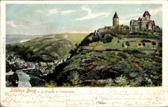 Postcard Burg an der Wupper Solingen, Castle Burg, picturesque landscape, s buildings,
