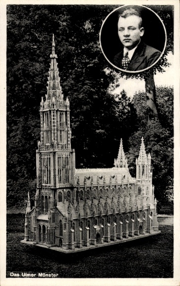 Postcard Ulm Donau, The Ulm Minster, model by Paul Gansen from Oberbieber, portrait