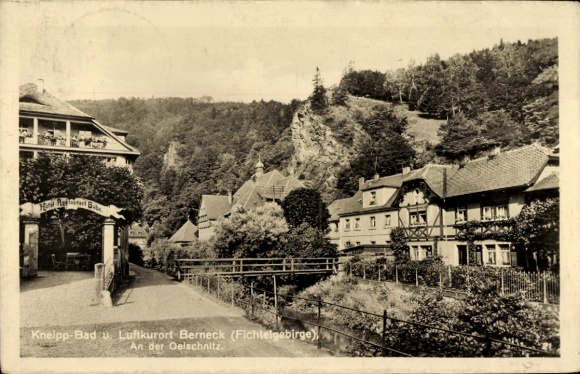 Postcard Bad Berneck in the Fichtelgebirge Bavaria, Kneipp bath, climatic health resort, Fichtelgebirge, Oelschnitz, Arc
