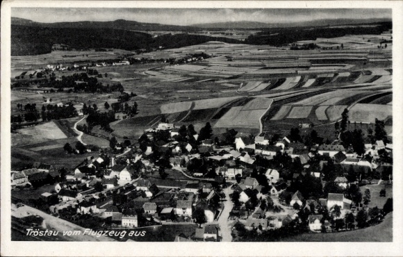 Postcard Tröstau in the Fichtelgebirge, aerial view of landscape with fields and houses