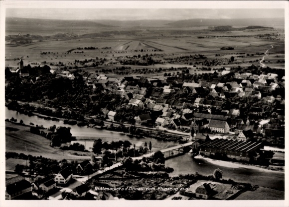 Postcard Rottenacker on the Danube, aerial photograph