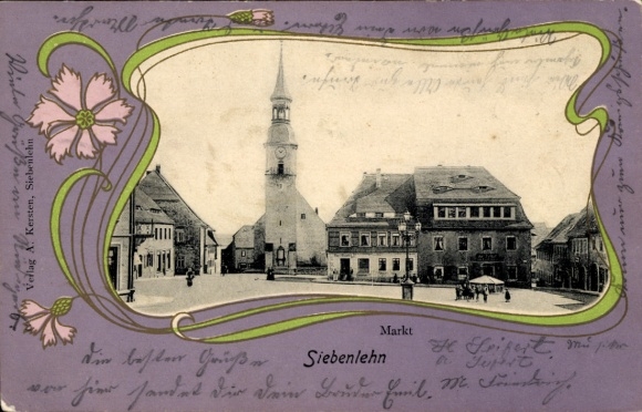 Passepartout Ak Siebenlehn Großschirma in Sachsen, Markt mit Kirche