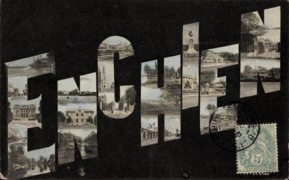 Letters Postcard Enghien les Bains Val d'Oise, detailed views