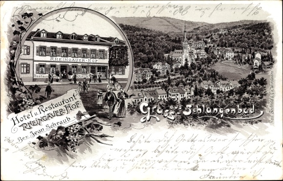 Chromo-Litho Snake Bath in the Taunus Hesse, Hotel and Restaurant Rheingauer Hof