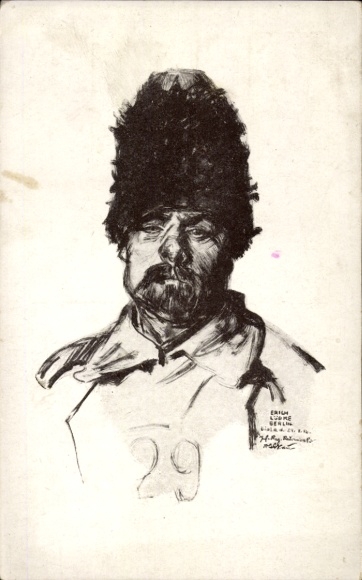 Künstler Ak Lüdke, E., Russischer Soldat, Portrait, Fellmütze