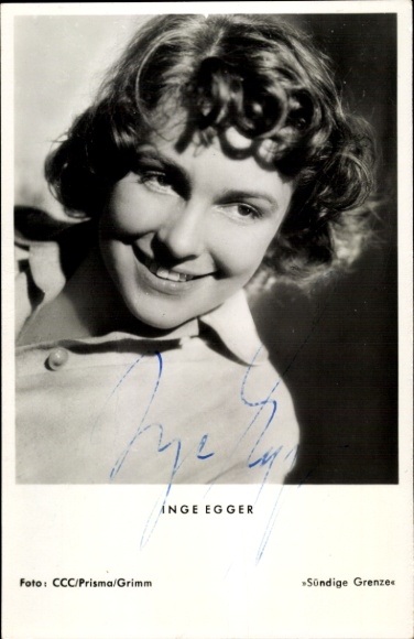 Postcard actress Inge Egger, Sinful Border, portrait, autograph