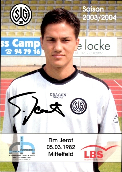 Autograph card footballer Tim Jerat, SG Wattenscheid 09, autograph