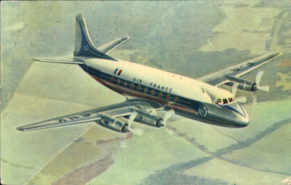 Postcard French passenger aircraft, Air France, Vickers Viscount